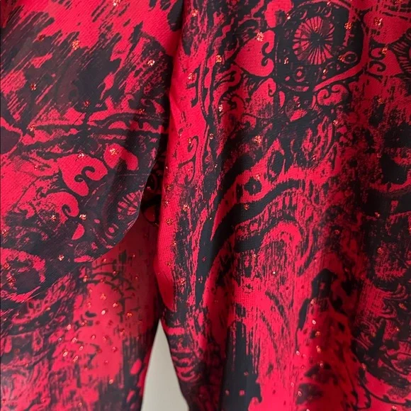Sara Michelle NWT Red & Black 3X Plus Sheer Chiffon Overlay Top Sparkle - Picture 3 of 9